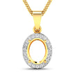 0.22 Carat Genuine White Diamond 14K Yellow Gold Semi Mount Pendant - holds 9x7mm Oval Gemstone