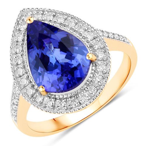 3.37 Carat Genuine Tanzanite and White Diamond 14K Yellow Gold Ring - Rings - Custom Crafting Alliance, LLC