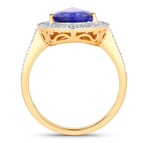 3.37 Carat Genuine Tanzanite and White Diamond 14K Yellow Gold Ring - Rings - Custom Crafting Alliance, LLC