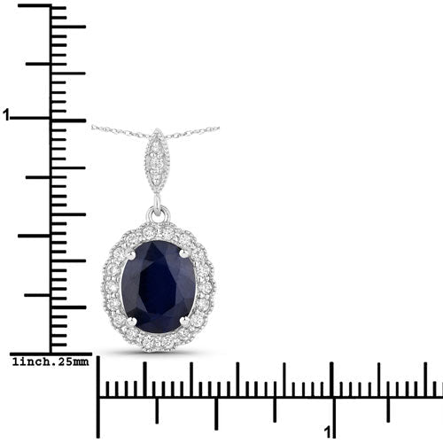 3.38 Carat Genuine Blue Sapphire and White Diamond 14K White Gold Pendant - Pendants - Custom Crafting Alliance, LLC