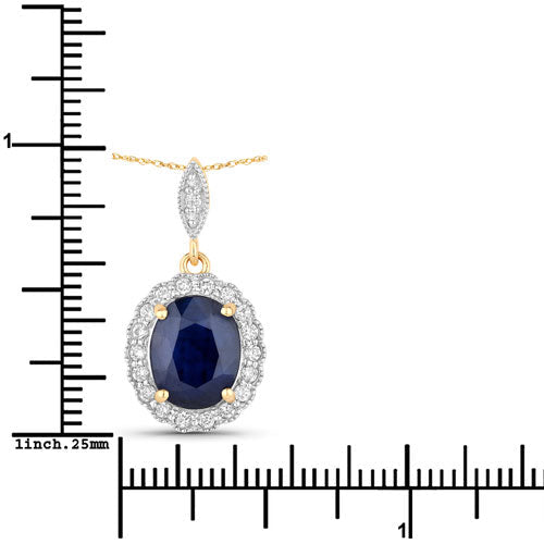 3.38 Carat Genuine Blue Sapphire and White Diamond 14K Yellow Gold Pendant - Pendants - Custom Crafting Alliance, LLC