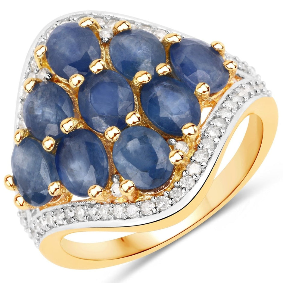 3.39 Carat Genuine Blue Sapphire and White Diamond .925 Sterling Silver Ring - Rings - Custom Crafting Alliance, LLC