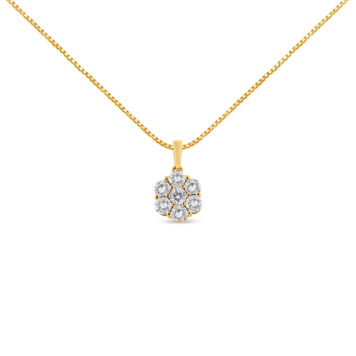 14K Yellow Gold 2.00 Cttw Brilliant Round-Cut Diamond 7 Stone Flower Cluster 18