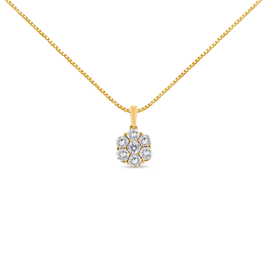 14K Yellow Gold 2.00 Cttw Brilliant Round-Cut Diamond 7 Stone Flower Cluster 18