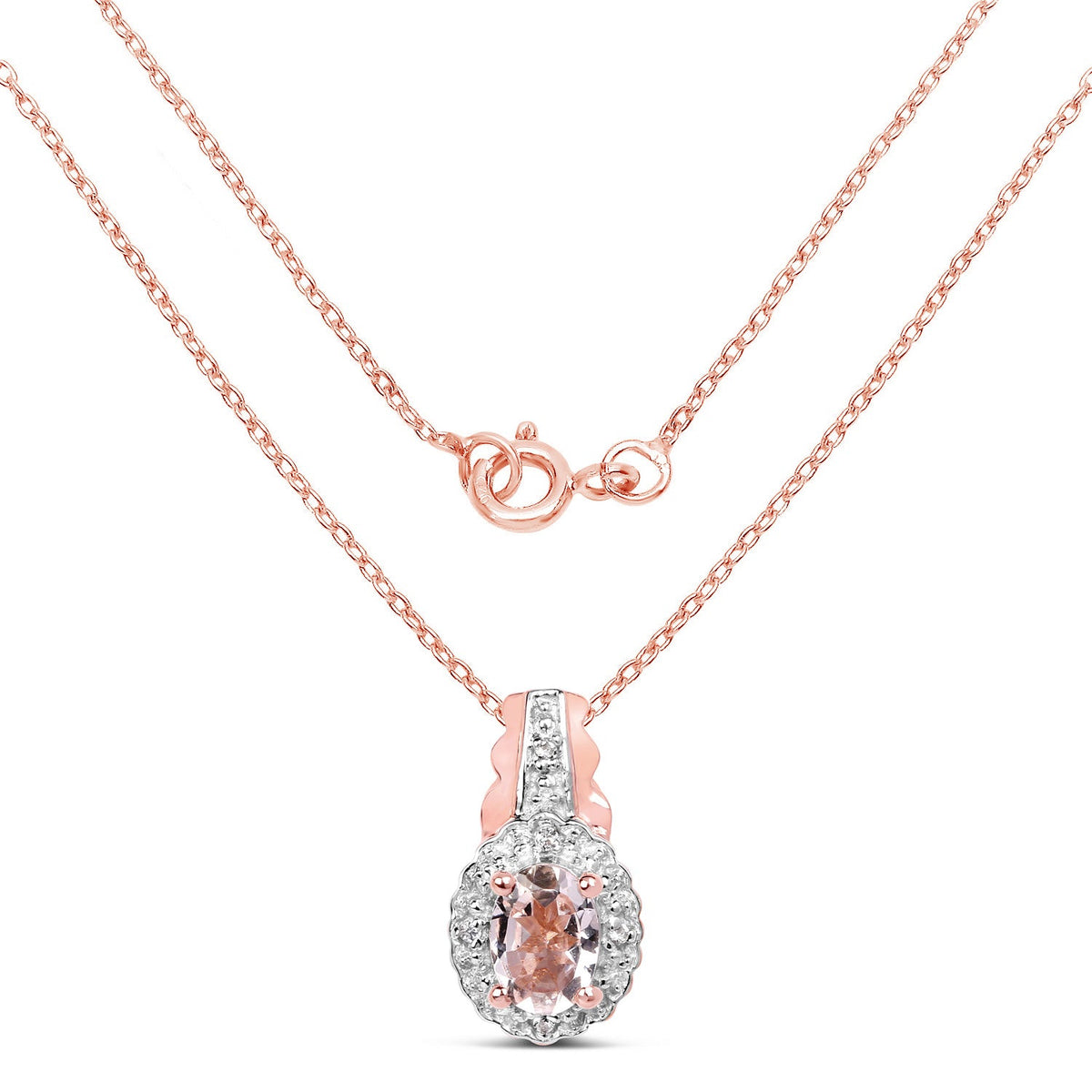 14K Rose Gold Plated 0.73 Carat Genuine Morganite & White Topaz .925 Sterling Silver Pendant
