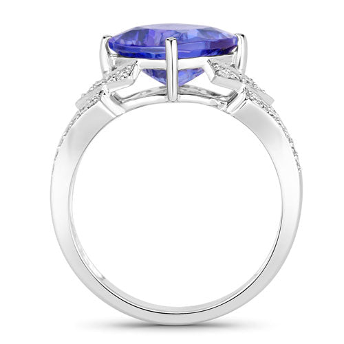 3.43 Carat Genuine Tanzanite and White Diamond 14K White Gold Ring - Rings - Custom Crafting Alliance, LLC