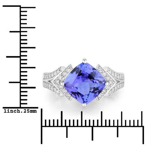 3.43 Carat Genuine Tanzanite and White Diamond 14K White Gold Ring - Rings - Custom Crafting Alliance, LLC