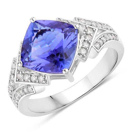 3.43 Carat Genuine Tanzanite and White Diamond 14K White Gold Ring - Rings - Custom Crafting Alliance, LLC