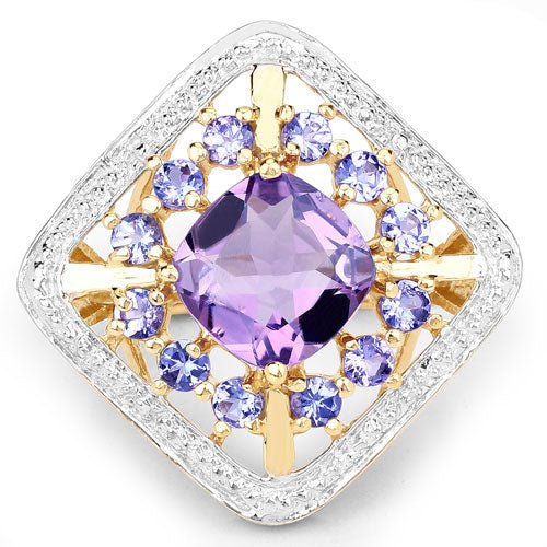 3.44 Carat Genuine Amethyst and Tanzanite .925 Sterling Silver Ring - Rings - Custom Crafting Alliance, LLC