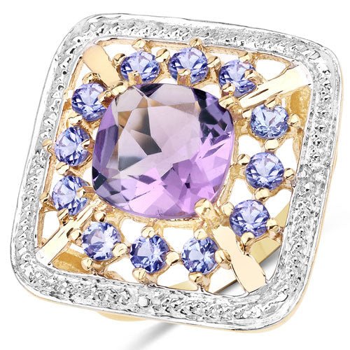 3.44 Carat Genuine Amethyst and Tanzanite .925 Sterling Silver Ring - Rings - Custom Crafting Alliance, LLC