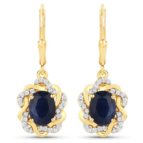 3.46 Carat Genuine Blue Sapphire and White Topaz .925 Sterling Silver Earrings - Earrings - Custom Crafting Alliance, LLC