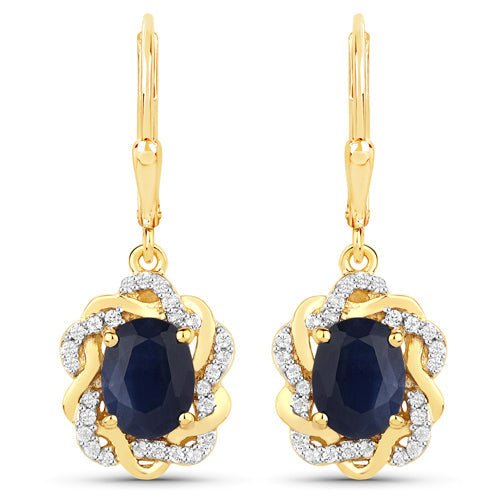 3.46 Carat Genuine Blue Sapphire and White Topaz .925 Sterling Silver Earrings - Earrings - Custom Crafting Alliance, LLC