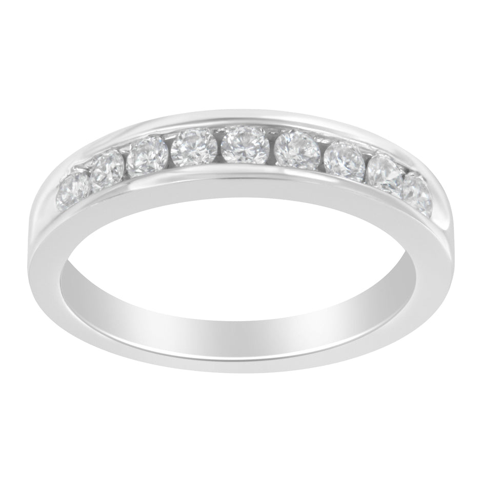 18K White Gold Round Diamond 1/2 Cttw Channel Band Ring