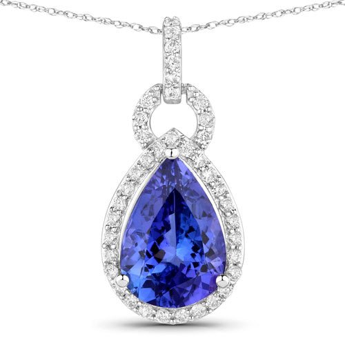 3.49 Carat Genuine Tanzanite and White Diamond 14K White Gold Pendant - Pendants - Custom Crafting Alliance, LLC