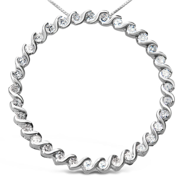 .925 Sterling Silver 3/4 Cttw Round Diamond Spiral Curved Circle Pendant 18" Necklace (I-J Color, I3 Clarity)