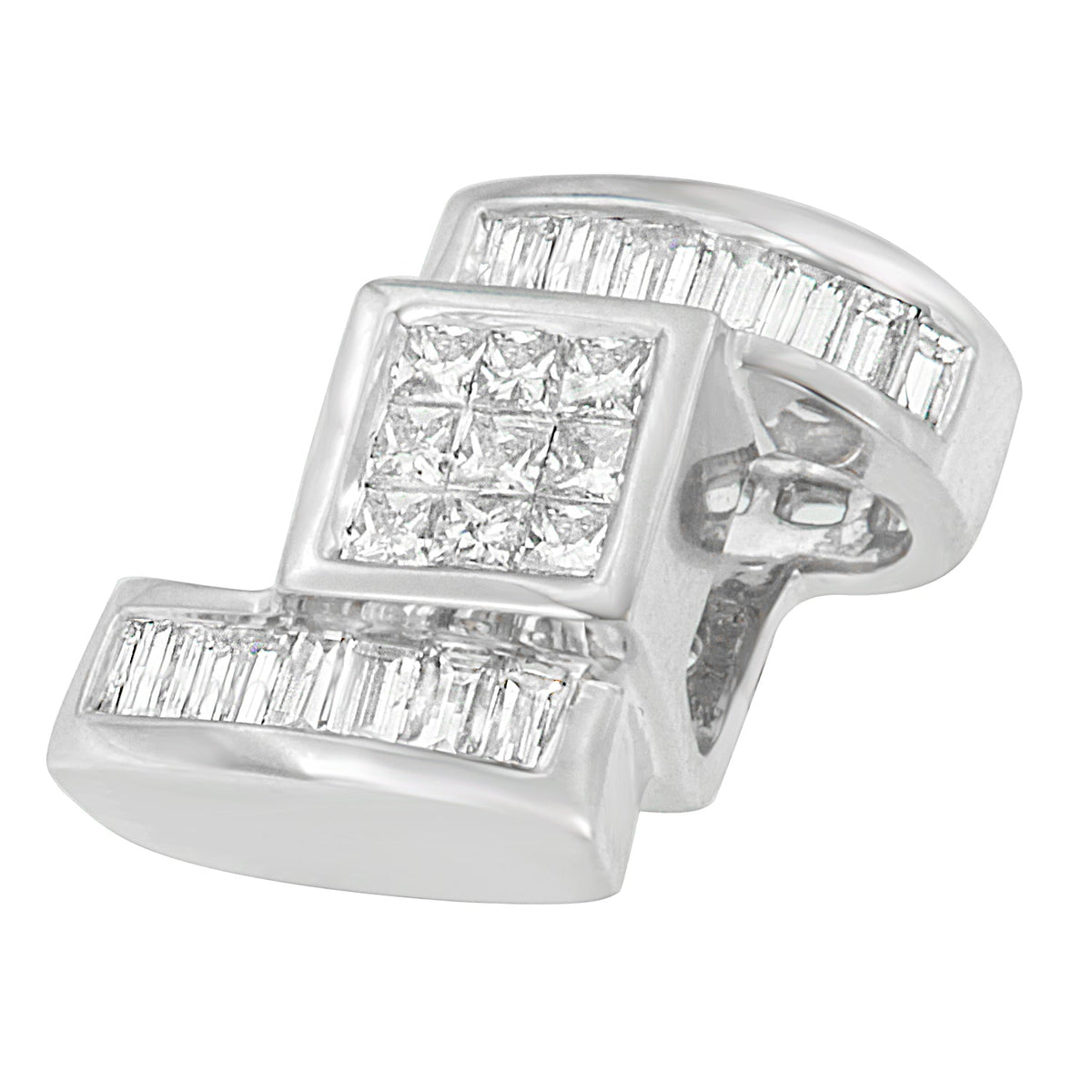 14K White Gold 1 2/5 cttw Princess and Baguette Cut Diamond Zig Zag Pendant Necklace (H-I, SI1-SI2)