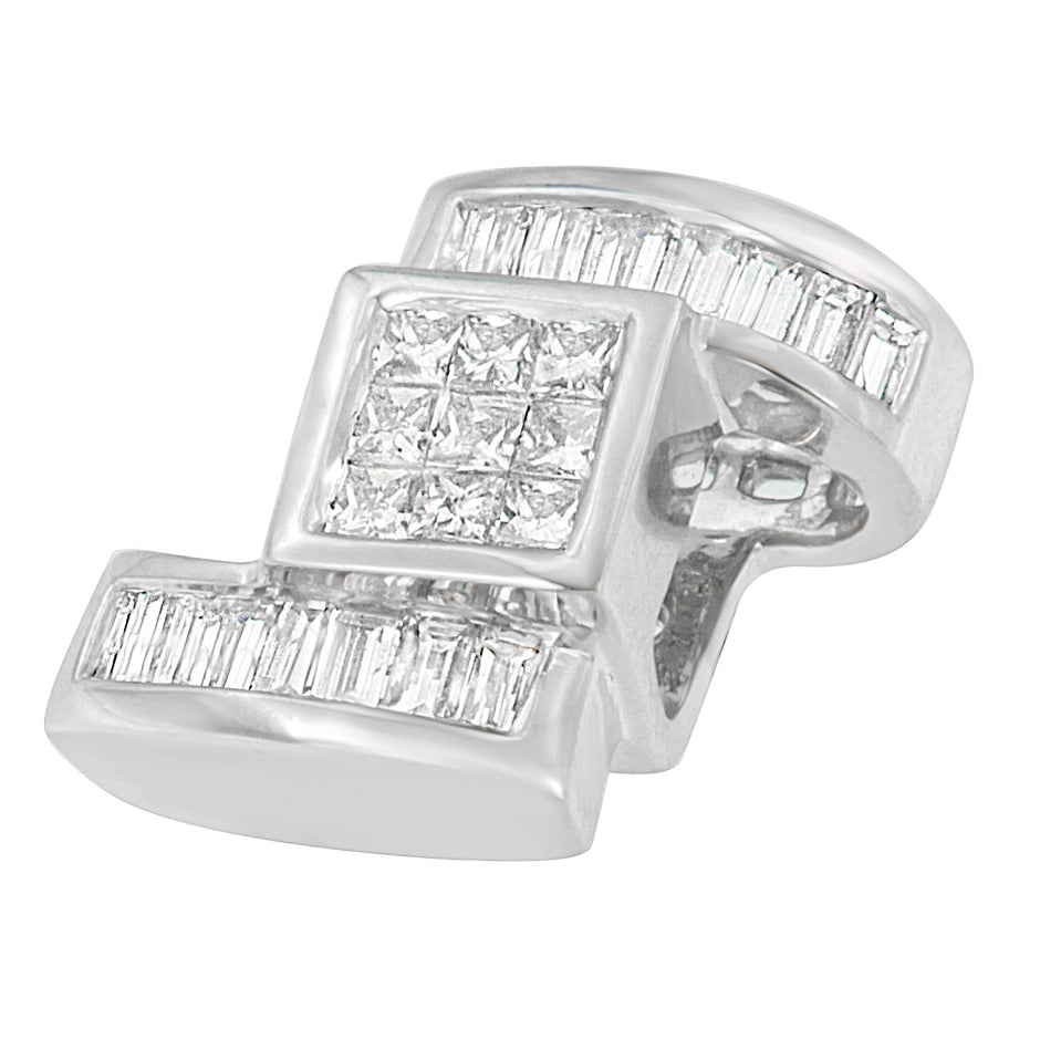 14K White Gold 1 2/5 cttw Princess and Baguette Cut Diamond Zig Zag Pendant Necklace (H-I, SI1-SI2)