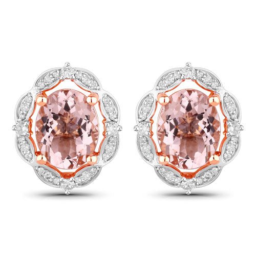 3.52 Carat Genuine Morganite and White Diamond 14K Rose Gold Earrings - Earrings - Custom Crafting Alliance, LLC