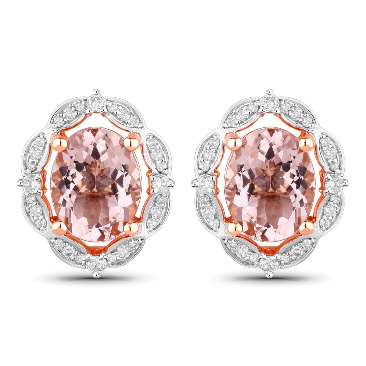 3.52 Carat Genuine Morganite and White Diamond 14K Rose Gold Earrings - Earrings - Custom Crafting Alliance, LLC