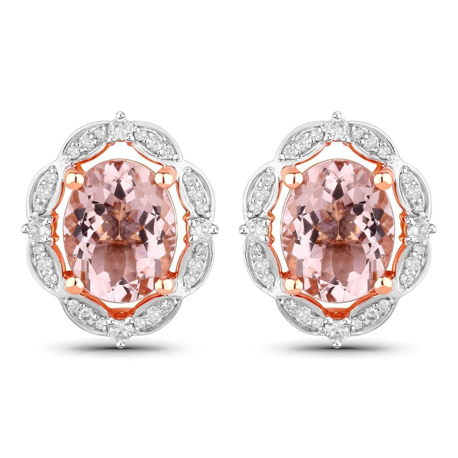 3.52 Carat Genuine Morganite and White Diamond 14K Rose Gold Earrings - Earrings - Custom Crafting Alliance, LLC