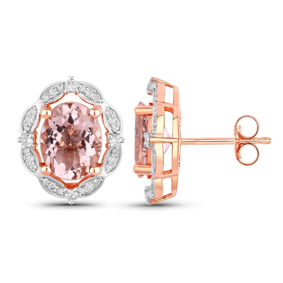 3.52 Carat Genuine Morganite and White Diamond 14K Rose Gold Earrings - Earrings - Custom Crafting Alliance, LLC