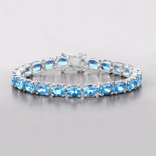35.20 Carat Genuine Swiss Blue Topaz .925 Sterling Silver Bracelet - Bracelets - Custom Crafting Alliance, LLC