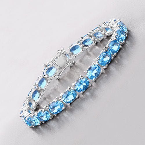 35.20 Carat Genuine Swiss Blue Topaz .925 Sterling Silver Bracelet - Bracelets - Custom Crafting Alliance, LLC