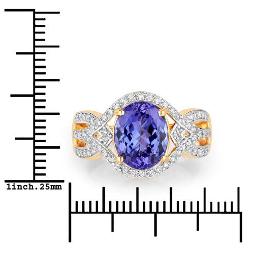 3.56 Carat Genuine Tanzanite and White Diamond 14K Yellow Gold Ring - Rings - Custom Crafting Alliance, LLC