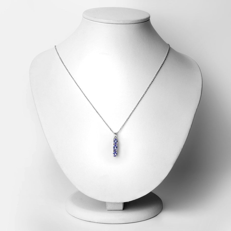 1.11 Carat Genuine Tanzanite and White Diamond .925 Sterling Silver Pendant