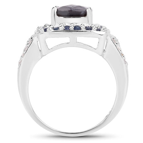 "3.58 Carat Genuine Labradorite, Blue Sapphire and White Topaz .925 Sterling Silver Ring - Rings - Custom Crafting Alliance, LLC