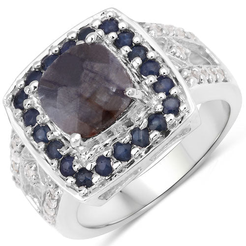 "3.58 Carat Genuine Labradorite, Blue Sapphire and White Topaz .925 Sterling Silver Ring - Rings - Custom Crafting Alliance, LLC