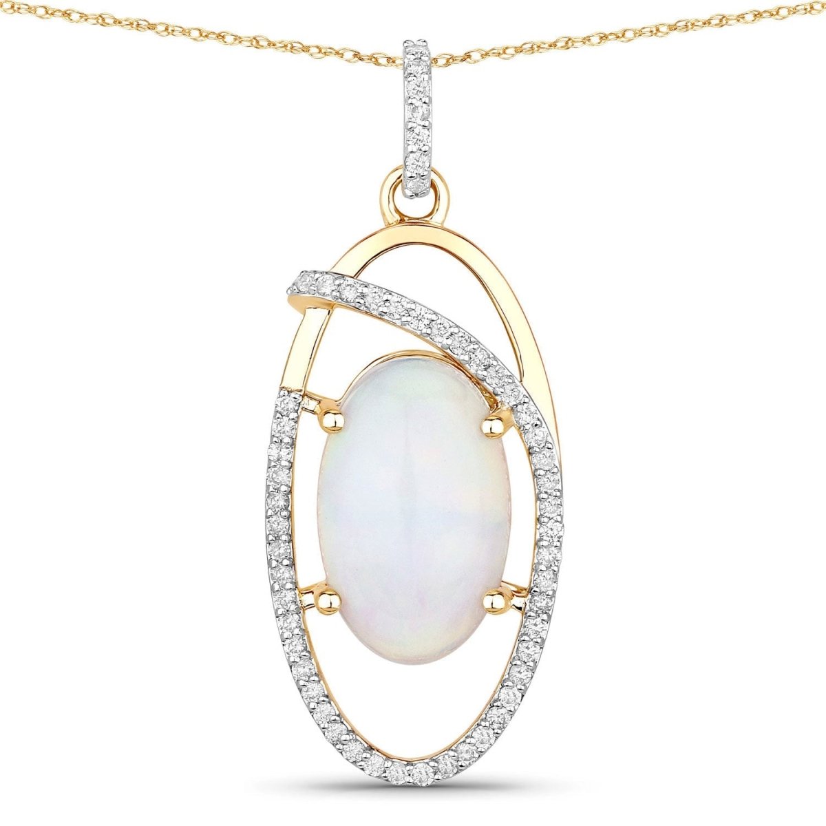 3.59 Carat Genuine Ethiopian Opal and White Diamond 14K Yellow Gold Pendant - Pendants - Custom Crafting Alliance, LLC