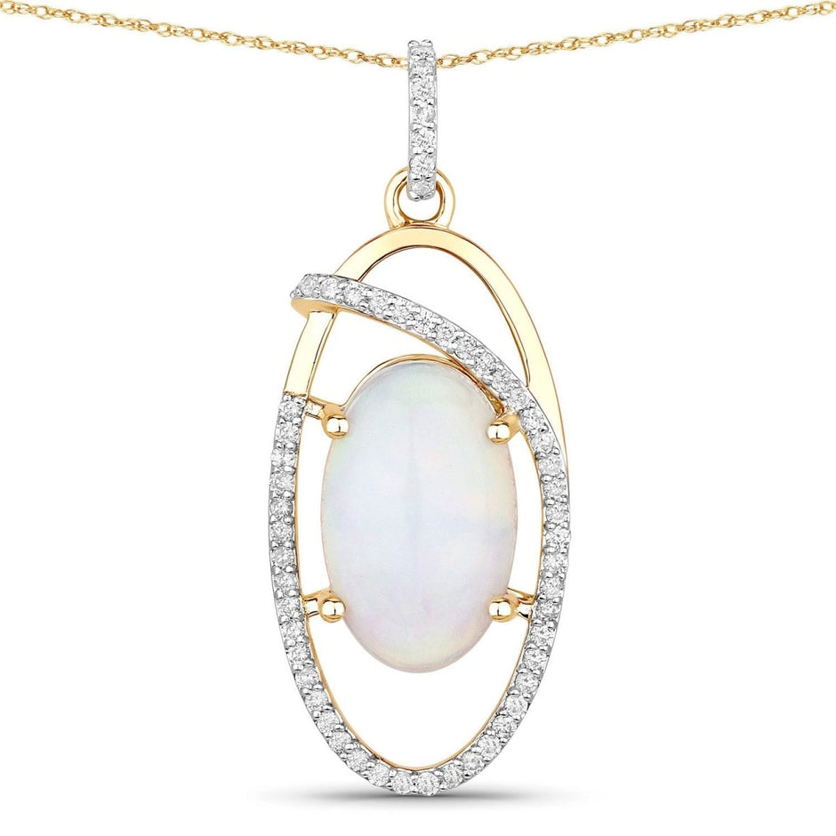 3.59 Carat Genuine Ethiopian Opal and White Diamond 14K Yellow Gold Pendant - Pendants - Custom Crafting Alliance, LLC