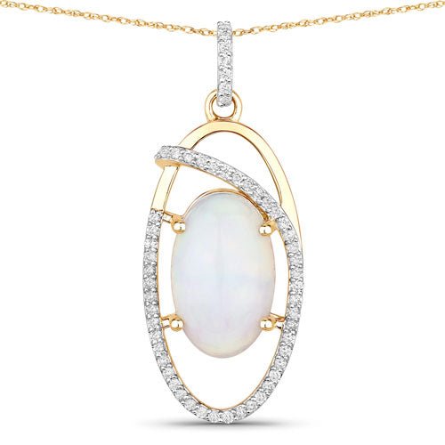 3.59 Carat Genuine Ethiopian Opal and White Diamond 14K Yellow Gold Pendant - Pendants - Custom Crafting Alliance, LLC