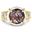 3.28 Carat Genuine Smoky Quartz and Yellow Diamond .925 Sterling Silver Ring