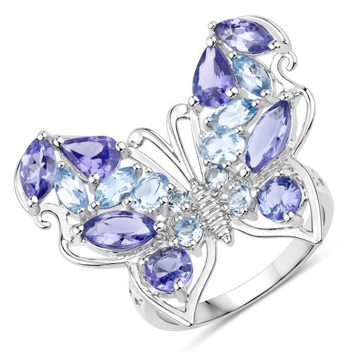 3.60 Carat Genuine Tanzanite and Swiss Blue Topaz .925 Sterling Silver Ring - Rings - Custom Crafting Alliance, LLC