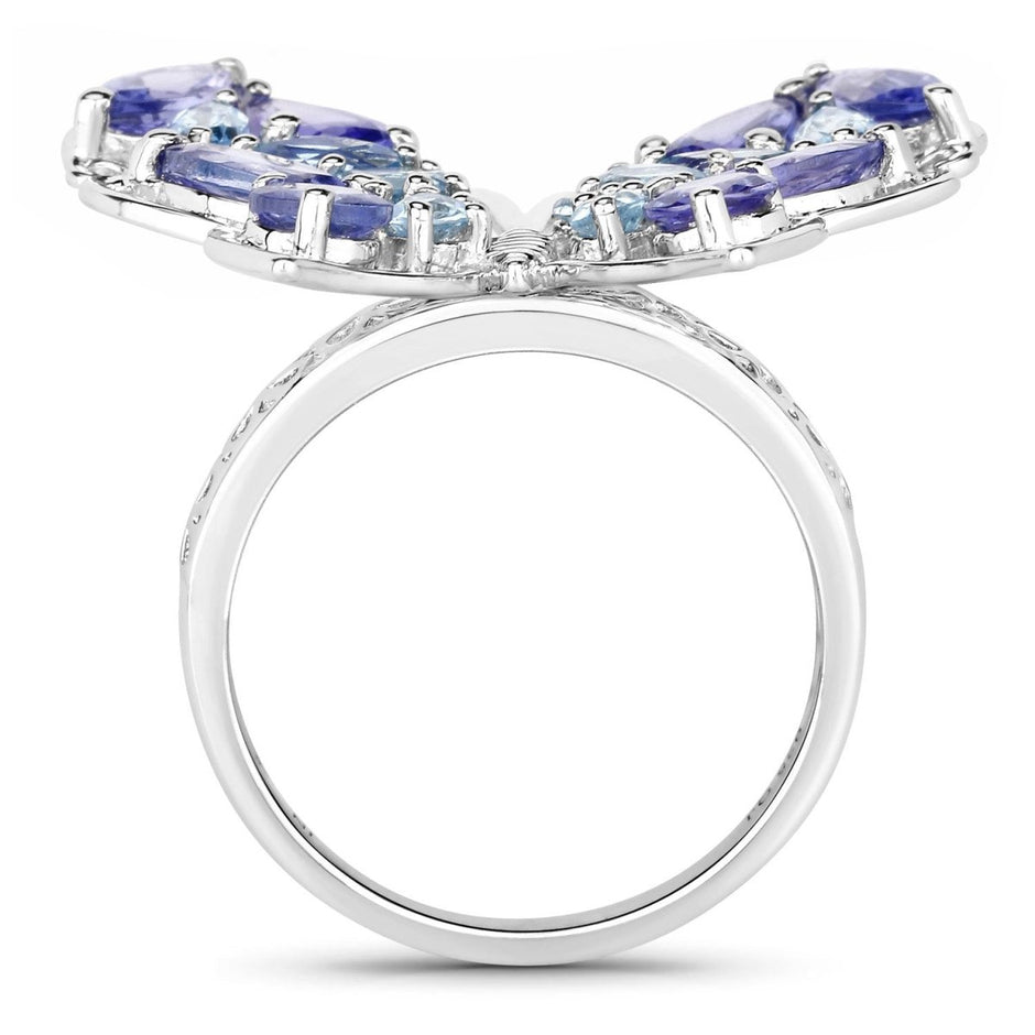 3.60 Carat Genuine Tanzanite and Swiss Blue Topaz .925 Sterling Silver Ring - Rings - Custom Crafting Alliance, LLC