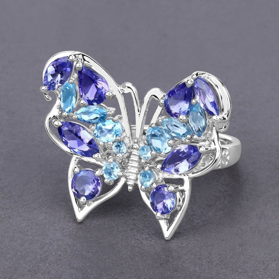 3.60 Carat Genuine Tanzanite and Swiss Blue Topaz .925 Sterling Silver Ring - Rings - Custom Crafting Alliance, LLC