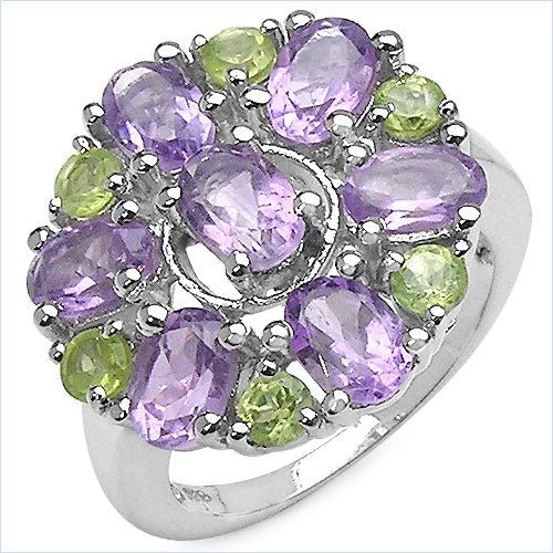 3.61 Carat Genuine Amethyst and Peridot .925 Sterling Silver Ring - Rings - Custom Crafting Alliance, LLC