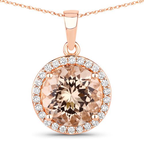 3.61 Carat Genuine Morganite and White Diamond 14K Rose Gold Pendant - Pendants - Custom Crafting Alliance, LLC