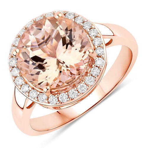 3.61 Carat Genuine Morganite and White Diamond 14K Rose Gold Ring - Rings - Custom Crafting Alliance, LLC