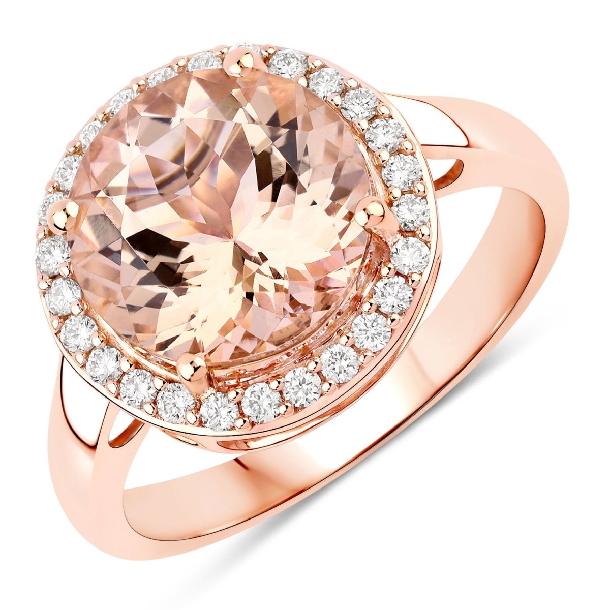 3.61 Carat Genuine Morganite and White Diamond 14K Rose Gold Ring - Rings - Custom Crafting Alliance, LLC