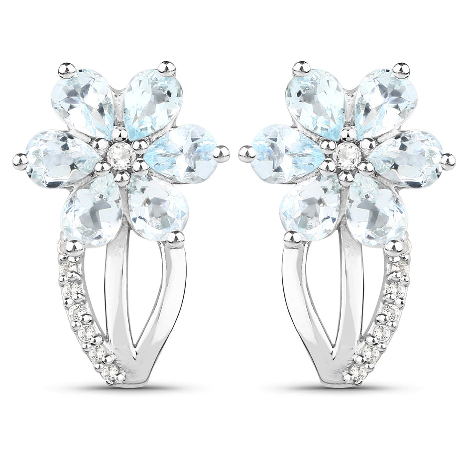 1.54 Carat Genuine Aquamarine and White Topaz .925 Sterling Silver Earrings