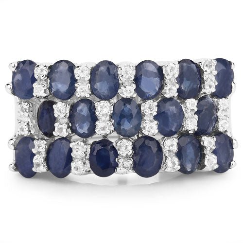3.66 Carat Genuine Blue Sapphire and White Topaz .925 Sterling Silver Ring - Rings - Custom Crafting Alliance, LLC