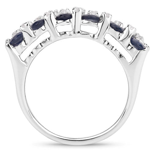 3.66 Carat Genuine Blue Sapphire and White Topaz .925 Sterling Silver Ring - Rings - Custom Crafting Alliance, LLC