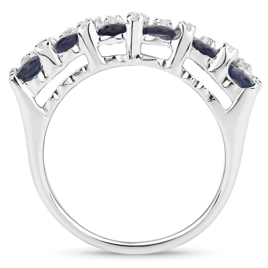 3.66 Carat Genuine Blue Sapphire and White Topaz .925 Sterling Silver Ring - Rings - Custom Crafting Alliance, LLC