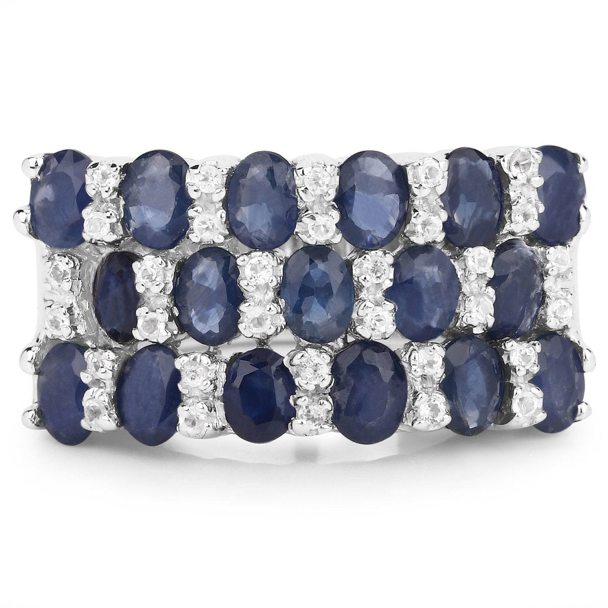 3.66 Carat Genuine Blue Sapphire and White Topaz .925 Sterling Silver Ring - Rings - Custom Crafting Alliance, LLC