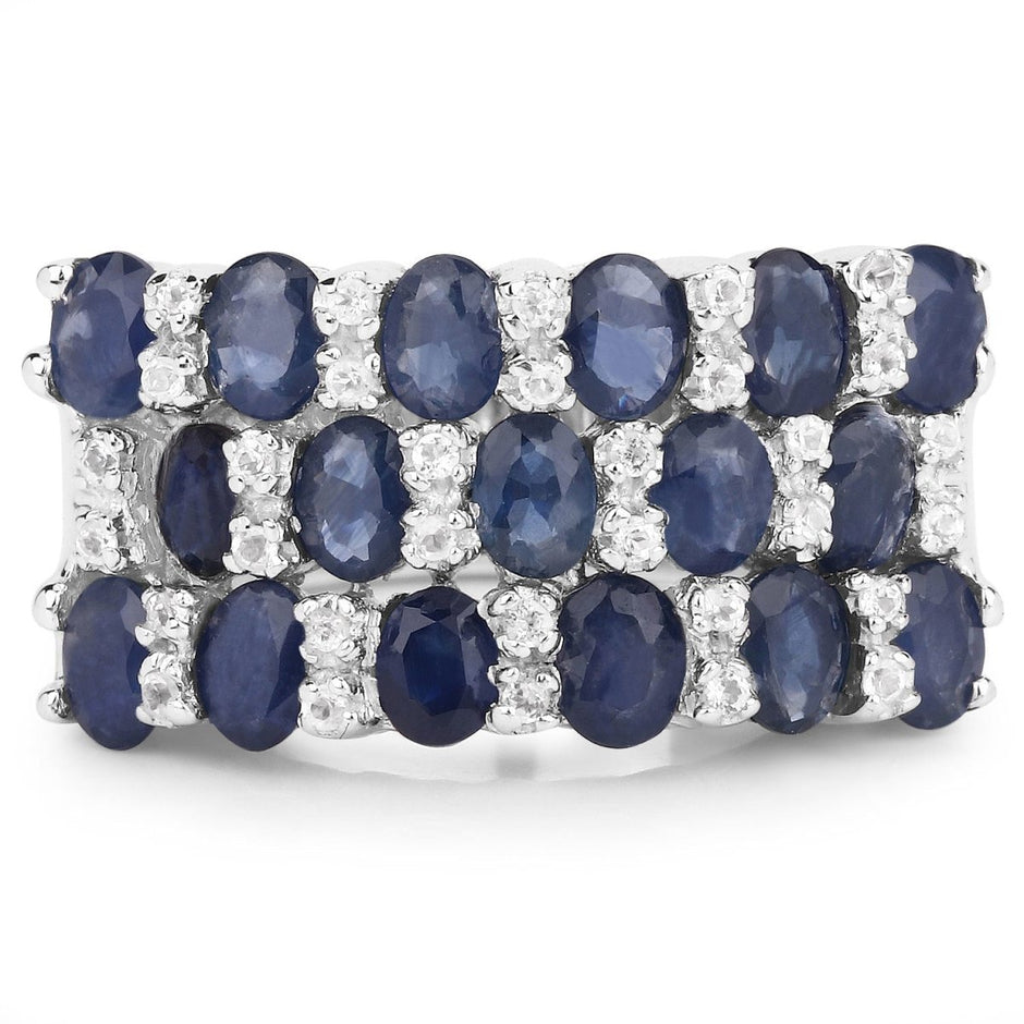 3.66 Carat Genuine Blue Sapphire and White Topaz .925 Sterling Silver Ring - Rings - Custom Crafting Alliance, LLC