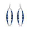 18K White Gold 1.11 Cttw Blue Round Diamond and Blue Sapphire Openwork Oval Shaped Dangle Earrings (F-G Color, VS1-VS2 Clarity)