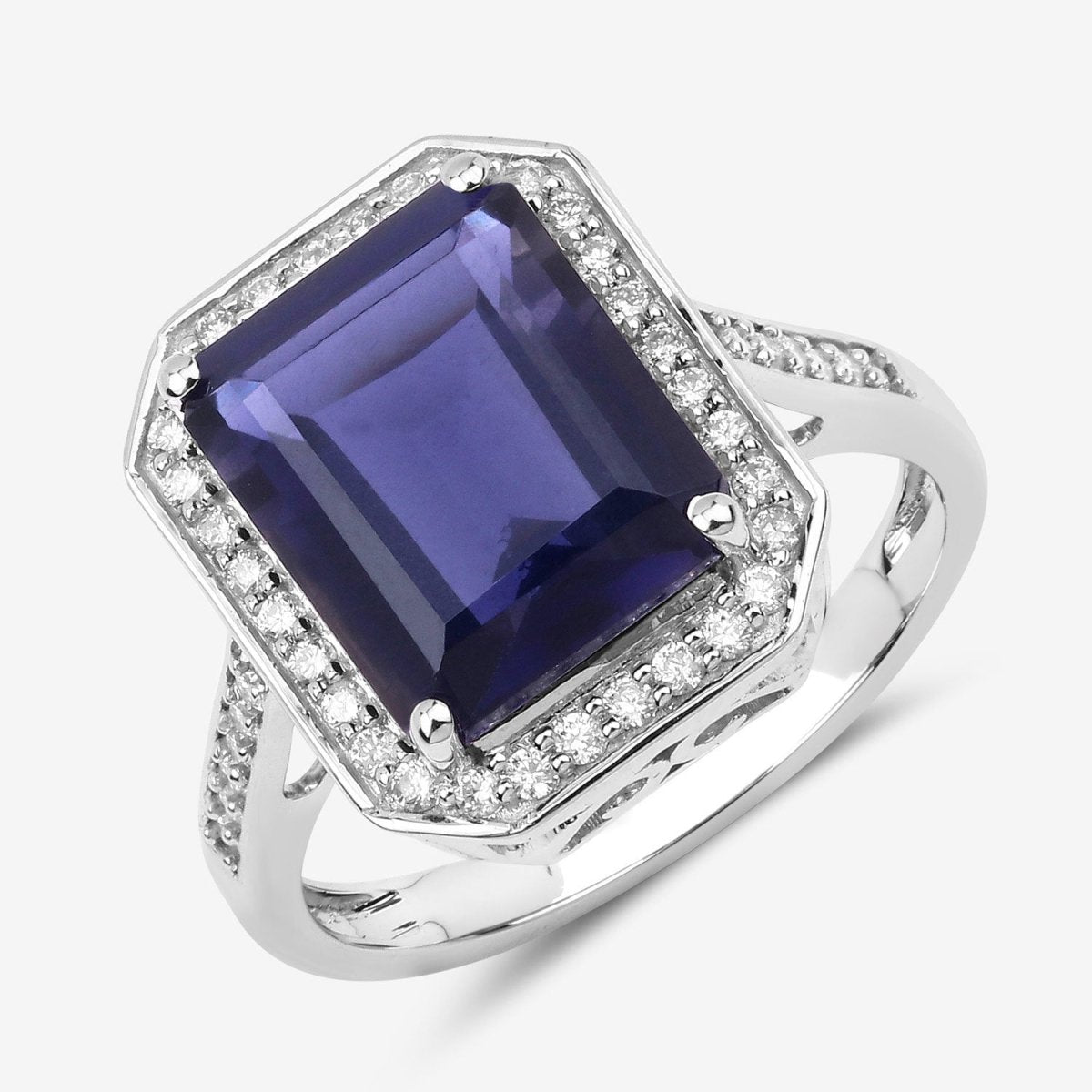 3.70 Carat Genuine Iolite and White Diamond 14K White Gold Ring - Rings - Custom Crafting Alliance, LLC